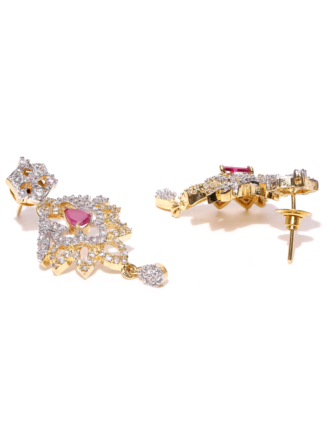 YouBella Silver-Toned Gold-Plated Drop Earrings